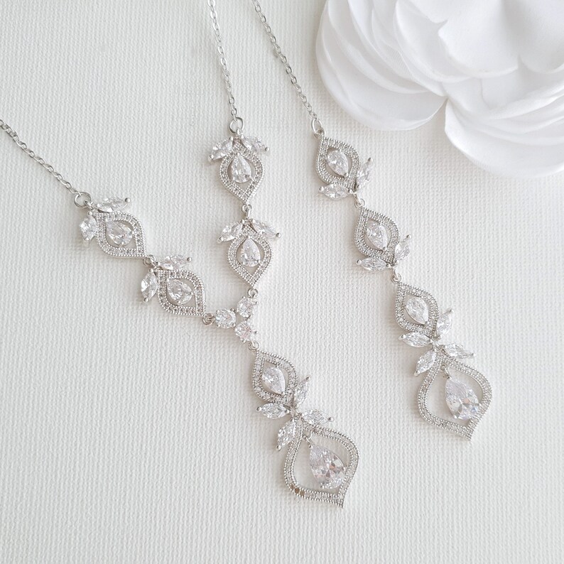 Bridal Backdrop Necklace Crystal Wedding Necklace Rose Gold Etsy