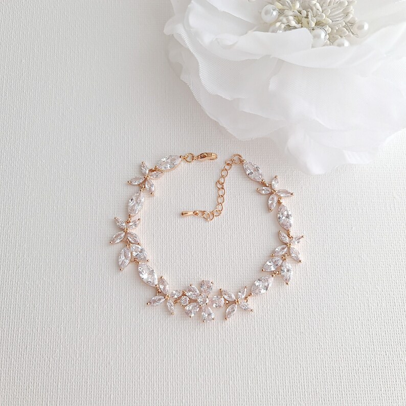Rose Gold Wedding Bracelet for Bride Marquise Crystal Bridal Etsy