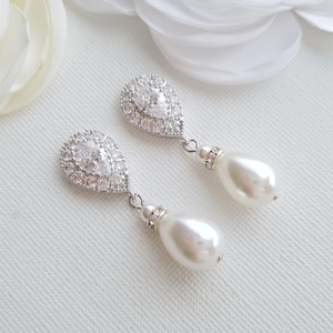 Crystal Bridal Earrings, Pearl Drop Earrings, Wedding Earrings, Bridesmaid Earrings, Bridal Earrings Pearl Wedding Jewelry, Penelope