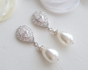 Crystal Bridal Earrings, Pearl Drop Earrings, Wedding Earrings, Bridesmaid Earrings, Bridal Earrings Pearl Wedding Jewelry, Penelope