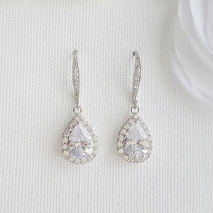 Rose Gold Bridal Earrings, Wedding Dangle Earrings, Bridesmaid Earrings, Teardrop Earrings, Crystal Drop Earrings, Wedding Jewelry, Emma Silver