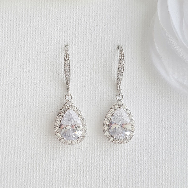 Rose Gold Bridal Earrings, Wedding Dangle Earrings, Bridesmaid Earrings, Teardrop Earrings, Crystal Drop Earrings, Wedding Jewelry, Emma Silver