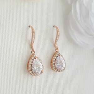 Rose Gold Bruidsoorbellen, Bruiloft Dangle Oorbellen, Bruidsmeisje Oorbellen, Teardrop Oorbellen, Crystal Drop Oorbellen, Bruiloft Sieraden, Emma afbeelding 7