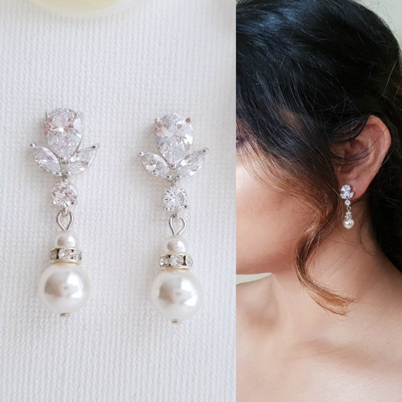 Pearl Drop Earrings Bridal Jewelry Wedding Earrings MIRABEL | EDEN LUXE  Bridal