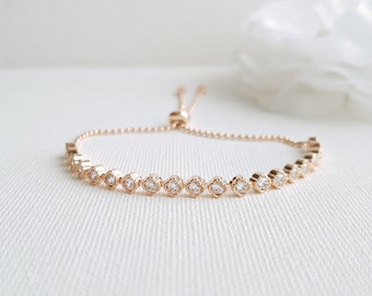 Rose Gold Bridal Bracelet, Bridesmaid Bracelet, Crystal Simple Wedding Bracelet, Tennis Bracelet for Women, Celia