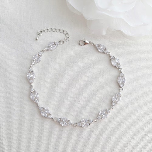 Bridal Bracelet Wedding Pearl Bracelet Marquise Crystal Etsy