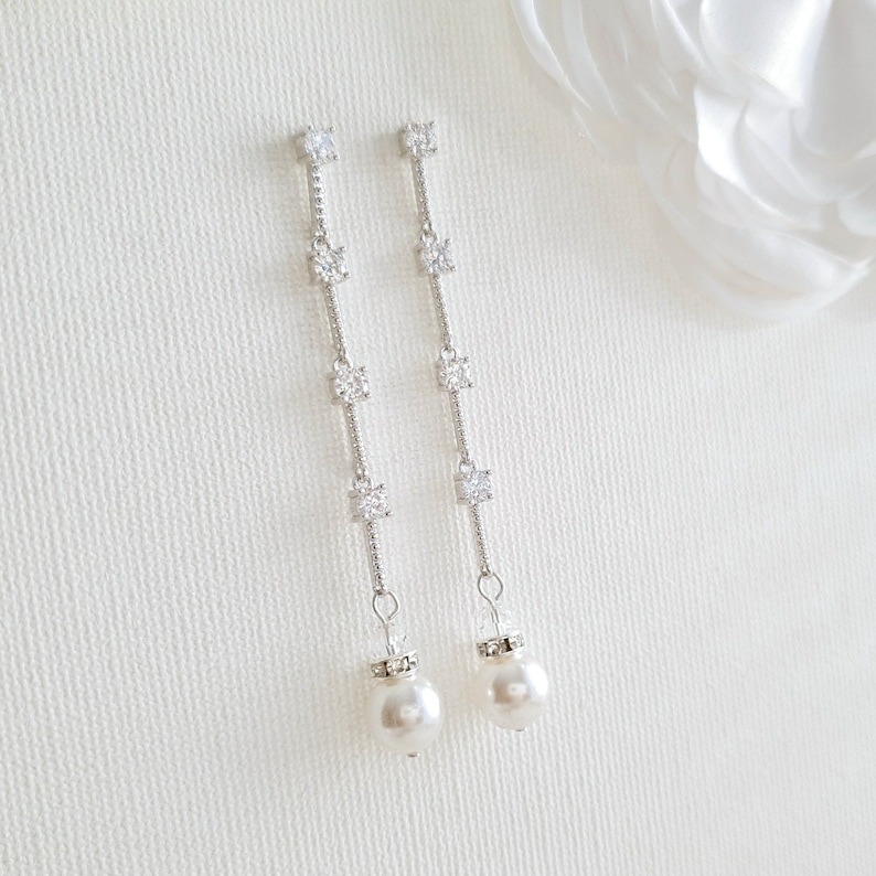 Pearl and Gold Wedding Earrings Simple Long Bride Earrings Etsy