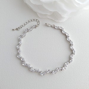 Wedding Bracelet CZ, Bridal Bracelet Silver, Marquise Dainty Bracelet For Bride, Belle