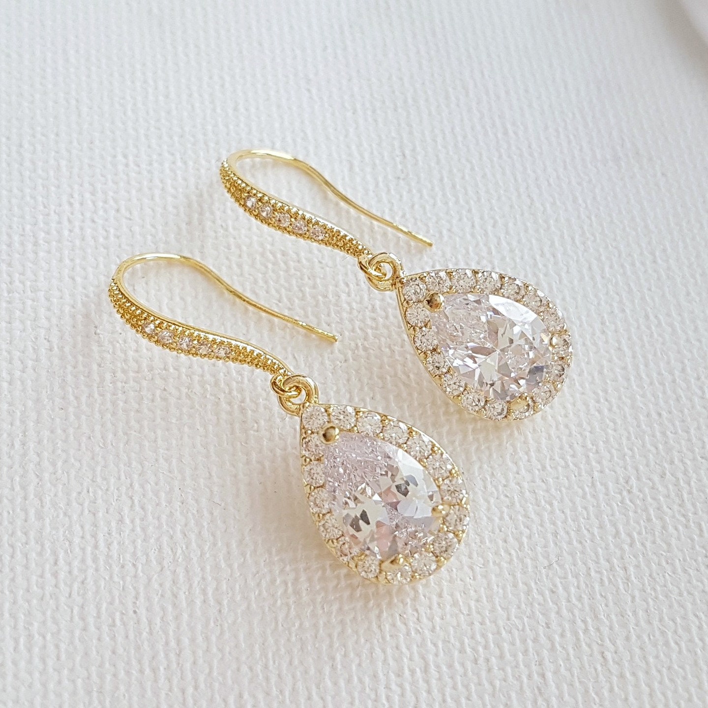 Rose Gold Earrings Large Lux Cubic Zirconia Earrings Teardrop Earrings  Bridal Drop Earring Bridesmai on Luulla