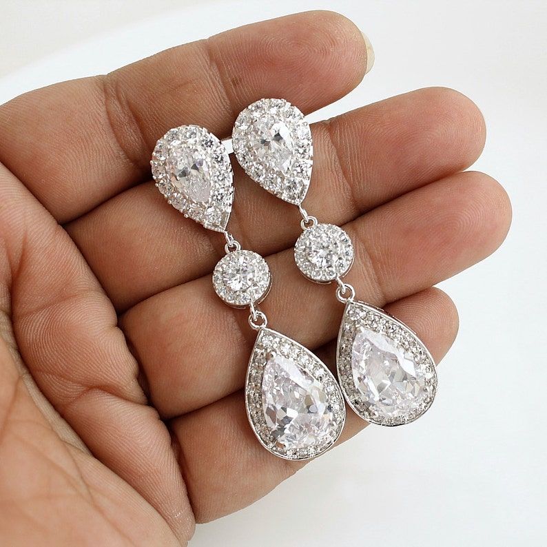 Crystal Wedding Earrings Big Bridal Earrings Large Teardrop | Etsy