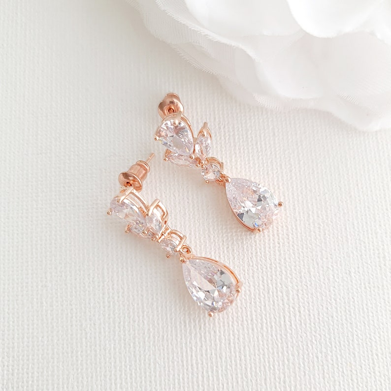 Rose Gold Wedding Jewelry Set for Brides, Elegant and Simple Bridal Jewelry Set in Cubic Zirconia For Wedding Day, Nicole image 7