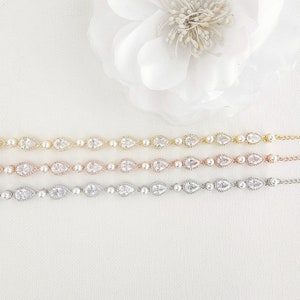 Gold Pearl Teardrop Wedding Bracelet, CZ Pearl Pear Crystal Bridal Bracelet, Gold Wedding Jewelry, Luna image 10