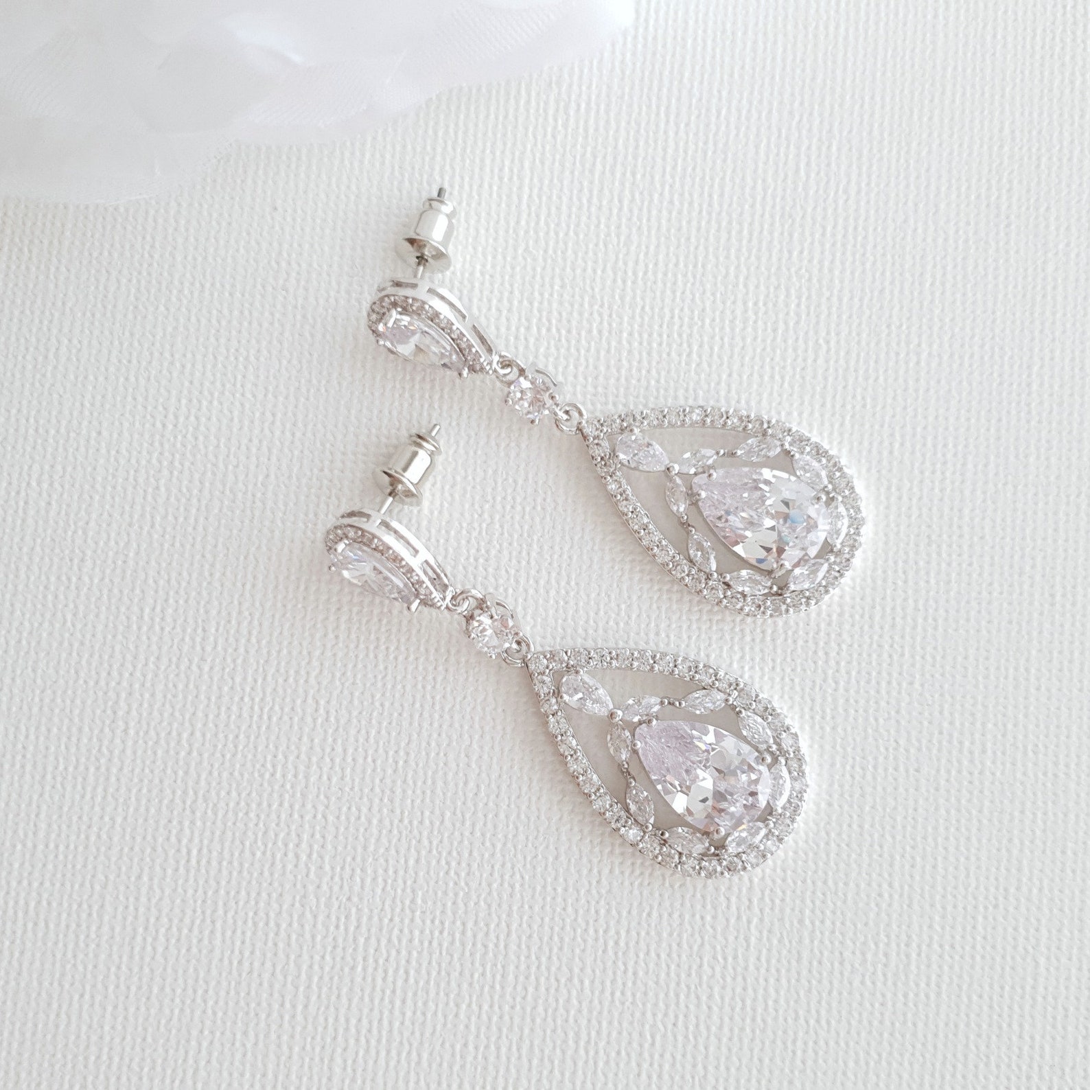 Silver Crystal Bridal Drop Earrings Wedding Jewelry Cubic Etsy