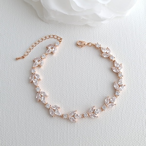 Rose Gold Bride Bracelet For Wedding Day, Crystal Bridal Bracelet, Rose Gold Bracelet, Wedding Jewelry, Anya