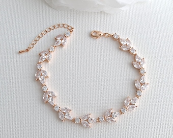 Rose Gold Bride Bracelet For Wedding Day, Crystal Bridal Bracelet, Rose Gold Bracelet, Wedding Jewelry, Anya