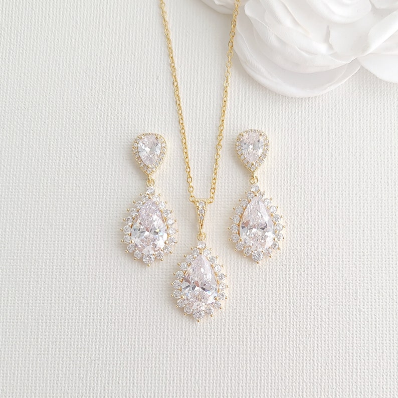 Rose Gold Wedding Necklace, Crystal Bridal Necklace, CZ Tear Drop Necklace, Rose Gold Bridal Jewelry, Raya image 8