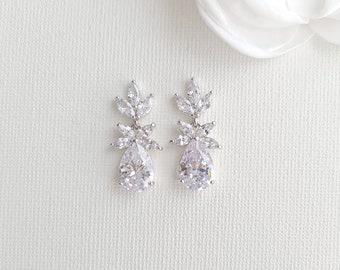 Teardrop Bridal Earrings, Small Wedding Earrings For Brides, Silver Cubic Zirconia Earrings, Crystal Bridal Jewelry, Stella