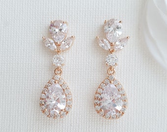 Rose Gold Drop Earrings for Brides, Bridal Earrings, Wedding Earrings, Rose Gold Crystal Earrings, Wedding Jewelry, Emma