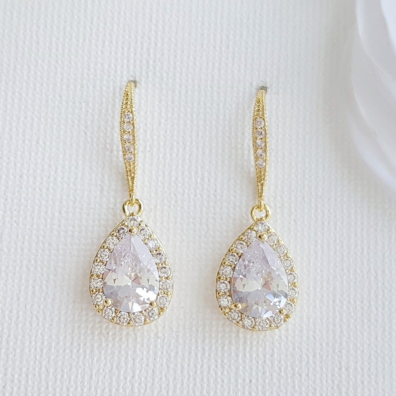 Rose Gold Bridal Earrings, Wedding Dangle Earrings, Bridesmaid Earrings, Teardrop Earrings, Crystal Drop Earrings, Wedding Jewelry, Emma Gold