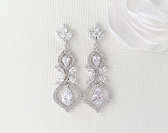 Silver Wedding Earrings for Brides, Crystal Drop Earrings, CZ Bridal Earrings, Wedding Jewelry, Meghan