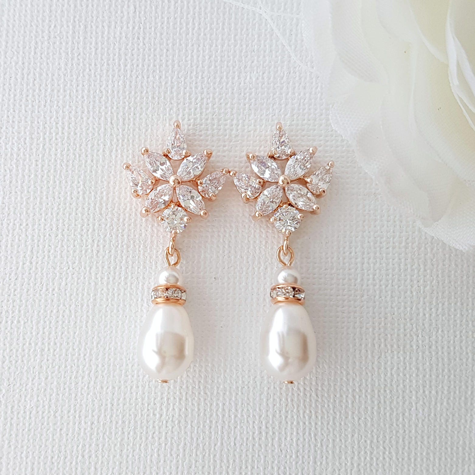 Rose Gold Bridal Earrings Crystal Wedding Earrings Bridesmaids | Etsy