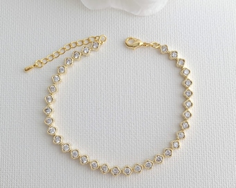 Dainty Bridal Bracelet Gold, Wedding Bracelet For Bride, Gold Wedding Jewelry, Lisa Crystal Gold Bracelet