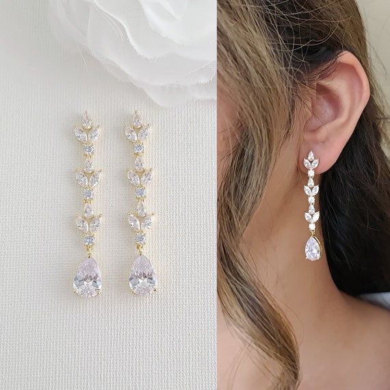 Buy European Leaves Long Drop Earrings for Women Silver Color Crystal  Hanging Earrings Wedding Engagement Jewelry Online at desertcartINDIA