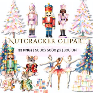 Cascanueces en acuarela, imágenes PNG navideñas en colores pastel, descarga digital instantánea