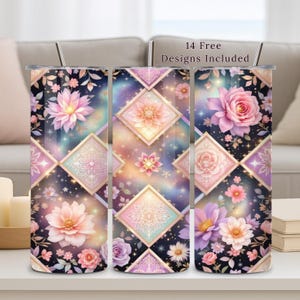 Flower Tumbler Wrap, 20oz PNG, Celestial, Patchwork, Sublimation Design, Digital Download