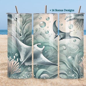 Manta Ray, Ocean Tumbler Wrap PNG, 20oz Design, Digital Download