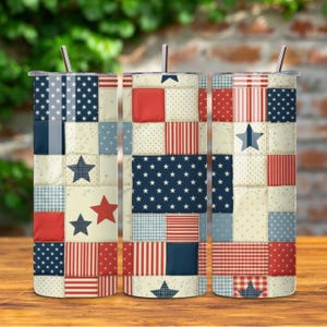 USA Tumbler Wrap, American PNG, 20oz Sublimation Design, Patchwork, Digital Download