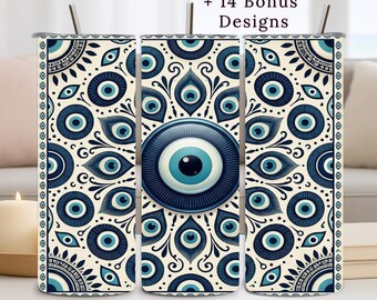 Evil Eye Tumbler Wrap, 20oz PNG, Boho, Spiritual, Sublimation Design, Digital Download