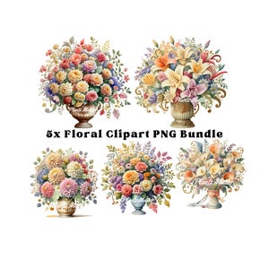 5 x Vários Clipart Floral Clipart Flor Clipart Amarelo Buquê Clipart Buquê de Flores Clipart Buquê Floral Buquê Floral PNG Aquarela Clipart