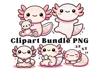 Kawaii Axolotl PNG-clipartbundel, dierenkunst, sublimatieontwerp, instant digitale download