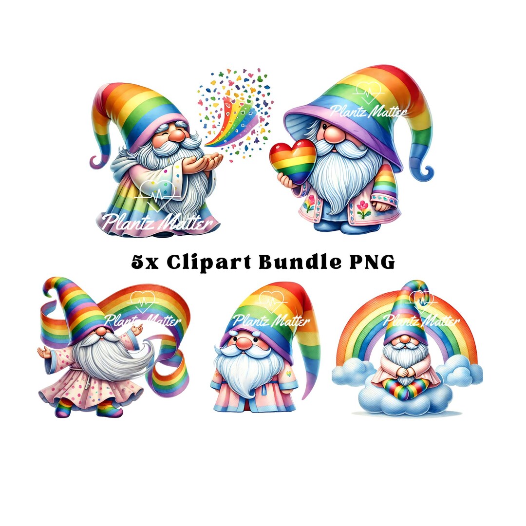 5x Rainbow Gnome PNG Cute Gnome Clipart Bundle Garden Gnome Clipart ...