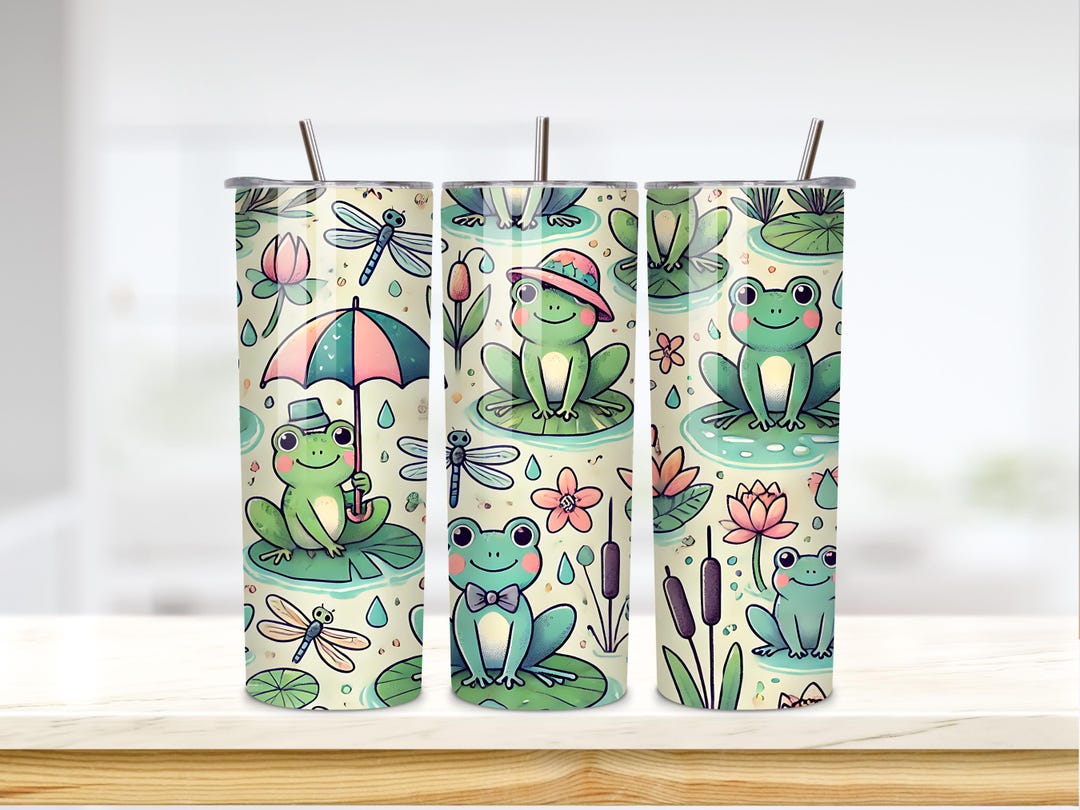 20oz Tumbler Wrap PNG Cute Frog Tumbler Design Bright Tumbler Wrap ...