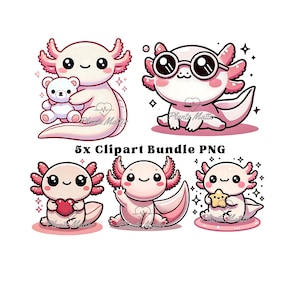 5x Cute Axolotl PNG Axolotl Clipart Kawaii Clipart Bundle Sublimation Axolotl Cute Baby Nursery Clip Art Teddy Salamander Japanese Style