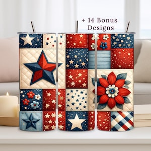 USA Tumbler Wrap, 20oz PNG, American Quilt, Patchwork Design, Digital Download