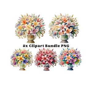 5 x Vários Cliparts Florais Clipart de Flores Clipart de Buquê Clipart de Buquê de Flores Buquê de Lírios Florais Buquê Floral PNG Clipart de Aquarela Clipart de Festa