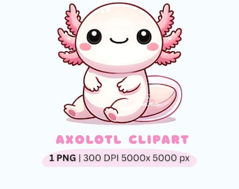 Kawaii Axolotl Clipart PNG, Axolotl Illustration, Sublimation Design, Instant Digital Download