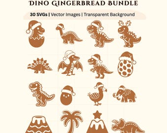 Fun Dinosaur Gingerbread SVG Bundle, Tyrannosaurus Christmas Cookie Design, Instant Digital Download