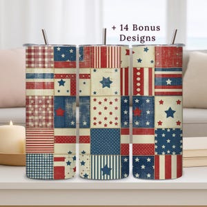 USA Tumbler Wrap, 20oz PNG, Rustic American Patchwork, Denim, Digital File