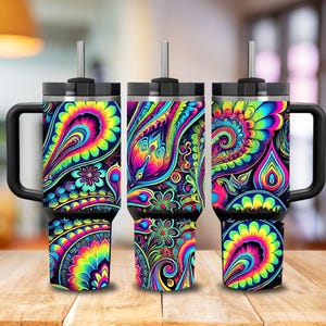Rainbow Neon Retro 40oz Tumbler Wrap PNG Instant Digital Download