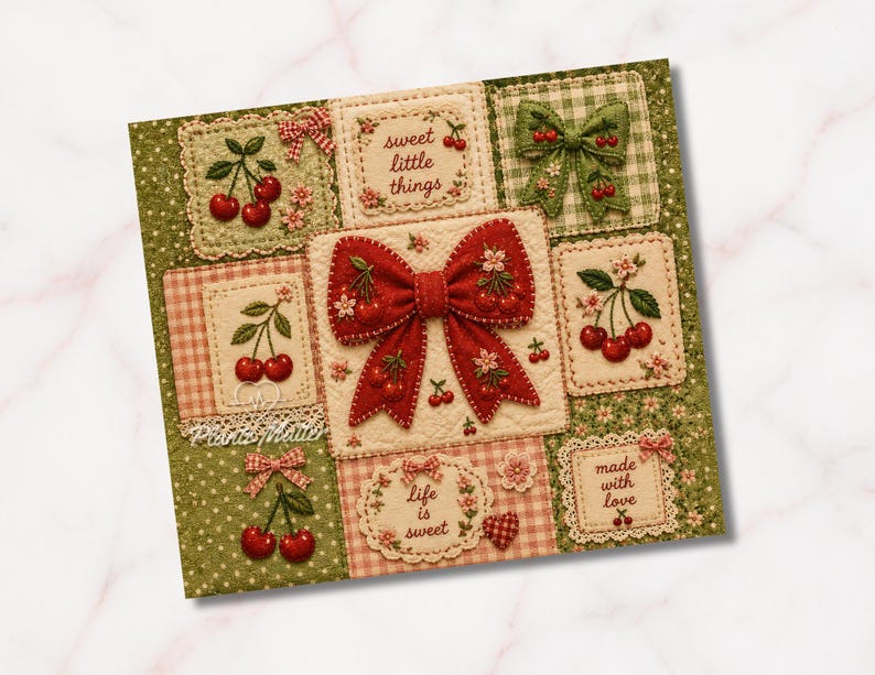 Coquette Tumbler Wrap, 20oz PNG, Cherries, Cherry, Cottagecore ...