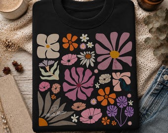Floral PNG for Shirts, Flowers, Retro Sublimation Design, Digital Download