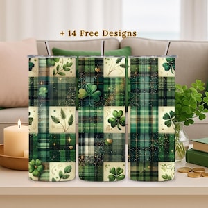 Irish Tumbler Wrap, 20oz PNG, St Patrick's Day, Tartan Shamrock Design, Digital Download