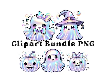 Halloween Clipart Bundle, Iridescent Ghost PNG Set, Fall Sublimation Design,  Digital Download