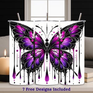 Lila Schmetterling 20 Unzen Becher Wrap Aquarell Tattoo Style Art Dark Fantasy Fairy Kern Märchen Alkohol Tinte PNG Glasmalerei Gothic Geschenke