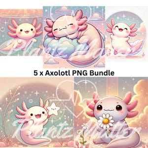 Bundle de cliparts axolotl mignons animaux kawaii fée axolotl PNGs décoration de chambre d'enfant lunatique aquarelle enfants Clipart numérique Illustration ensemble cadeau