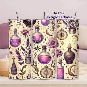 Green Witch Potions, Magic Tumbler Wrap, 20oz PNG, Seamless Sublimation Design